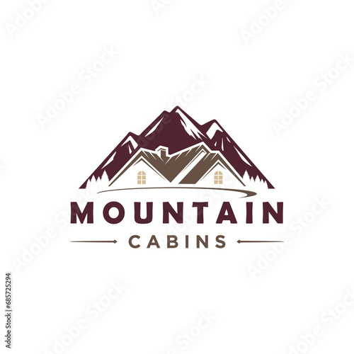 Logo design template for house rental with mountain. home logo construction. house mountain logo template Vector illustration