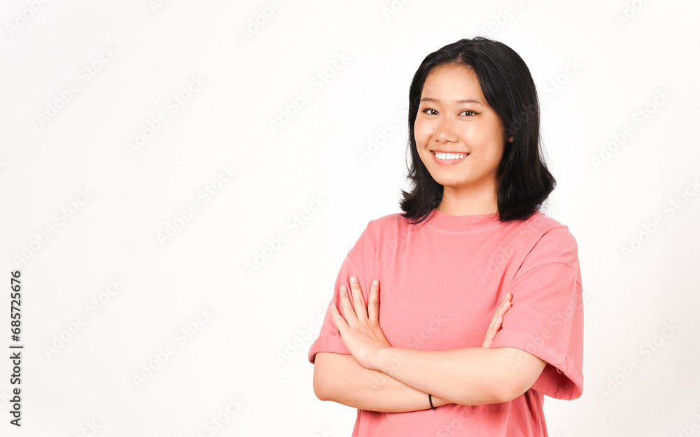 Smiling Folding arms and Looking at Camera Of Beautiful Asian Woman Isolated On White Background Smiling Folding arms and Looking at Camera Of Beautiful Asian Woman Isolated On White Background