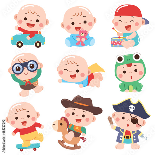 Vector Illustration of Cartoon Baby character. Costume baby.