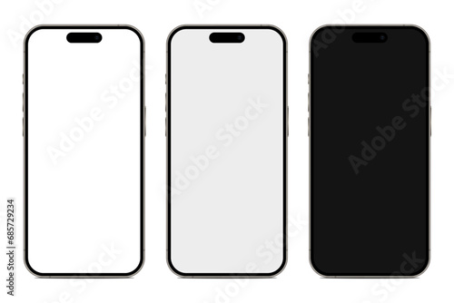 3 modern mobile phones with different screens. ideal for mockups, ui/ux design and e-commerce. Vector graphic.