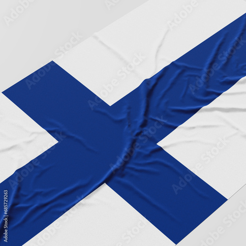 Flag of Finland. Fabric textured Finland flag isolated on white background.