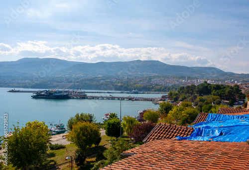 The charming town of the Black Sea: Gerze in Sinop. Aerial Gerze landscape shot. Gerze, Sinop. Travel and tourism routes in the Black Sea photo