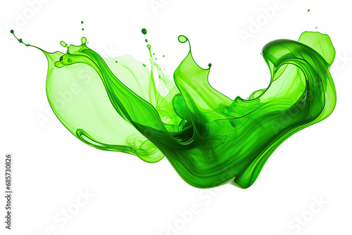 Green Watercolor Acrylic paint splashing, stain grunge, brush stroke isolated on transparent png background, colorful oil painting.