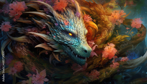 Fantasy Firestorm: A Majestic Dance of Dragon Hues © lore creation