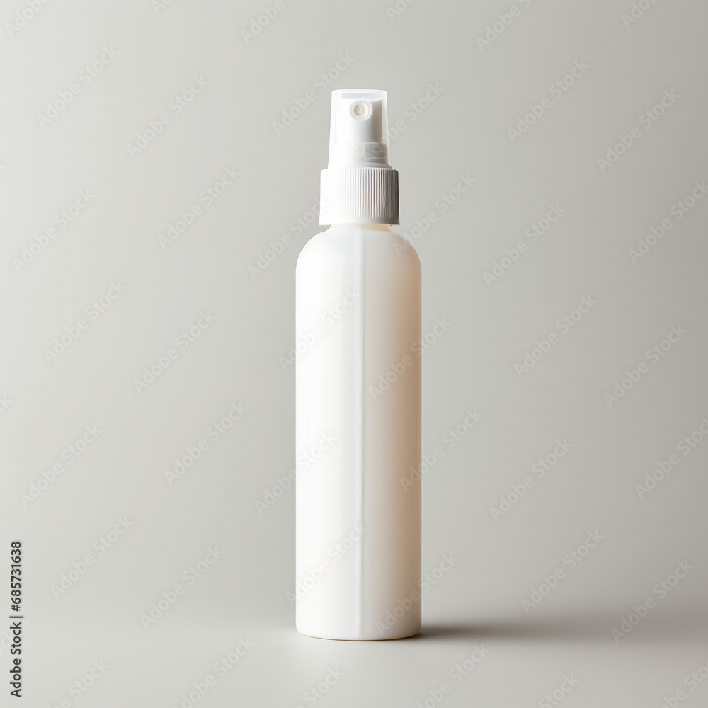 white plastic bottle for cent spray bottle in cream color background. white plastic bottle for cent spray bottle in cream color background.