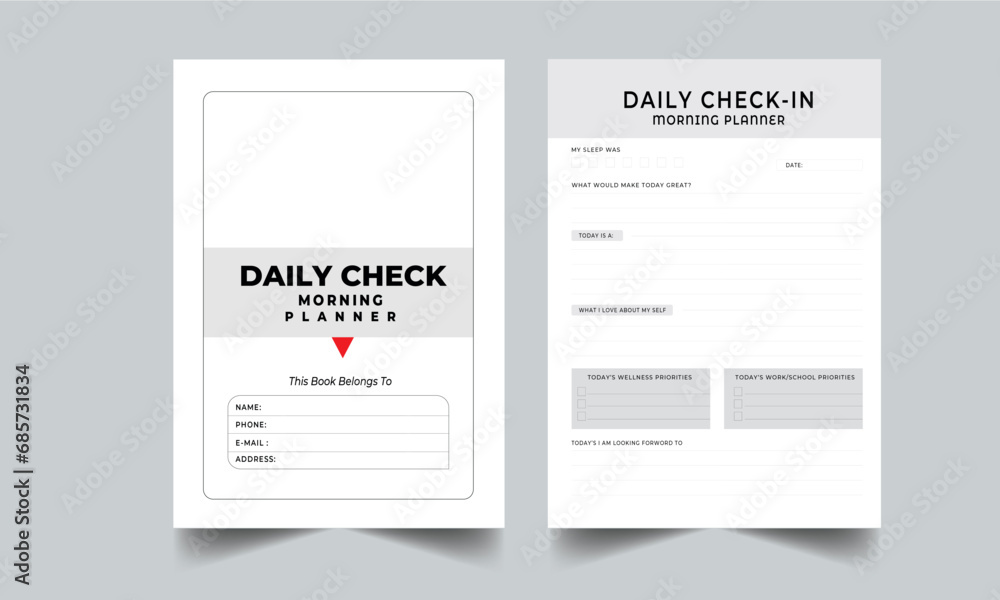 Daily Check in Morning Planner with Cover page layout template design