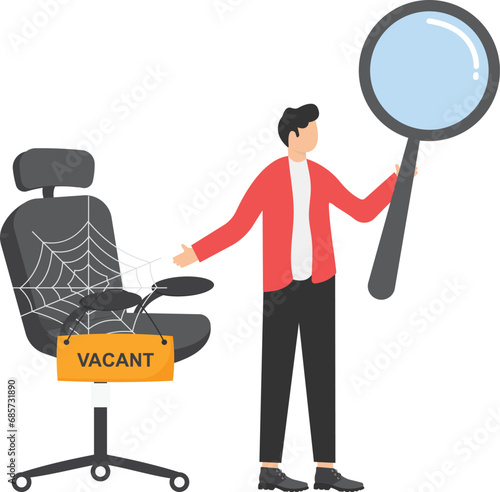 Candidate search for jobs vacancy, Composition with office chair and a sign vacant. Business hiring and recruiting concept. Vector illustration.

