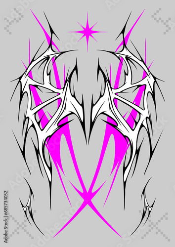 Cyber sigilism poster. Neo tribal gothic style shape.