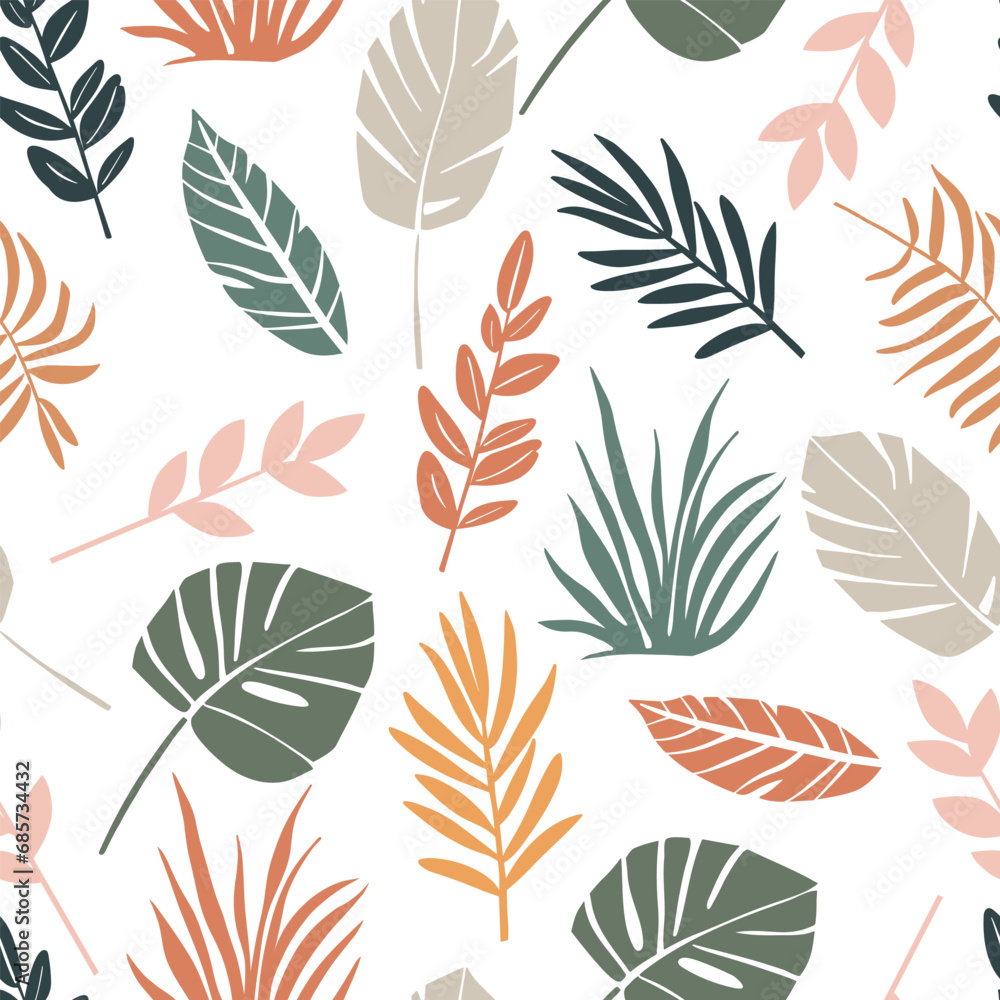 vector seamless pattern with branches and leaves of tropical plants. vector seamless pattern with branches and leaves of tropical plants.