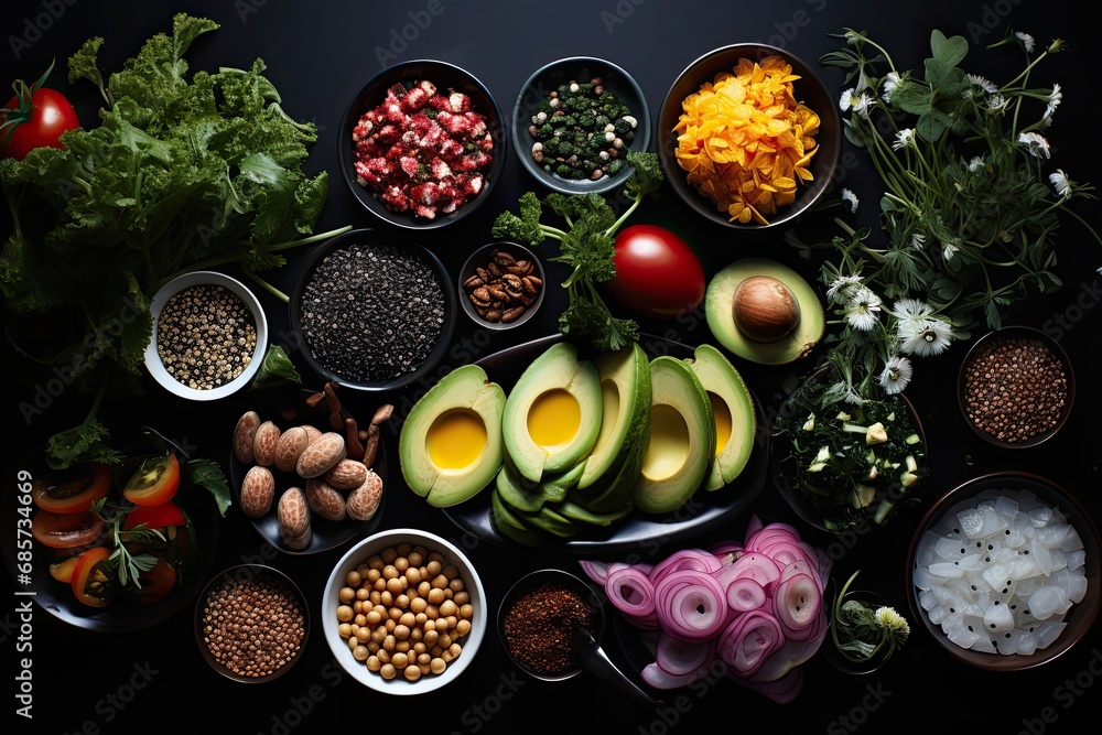 Assorted Vegetables on Dark Wood Surface Assorted Vegetables on Dark Wood Surface
