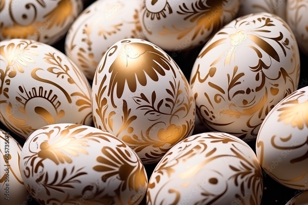 luxury Minimalistic white and golden easter eggs with detailed ornamenrts. easter concept, banner card or wallpaper luxury Minimalistic white and golden easter eggs with detailed ornamenrts. easter concept, banner card or wallpaper