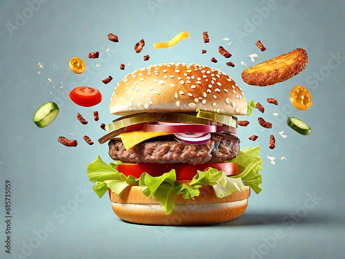 hamburger with fries