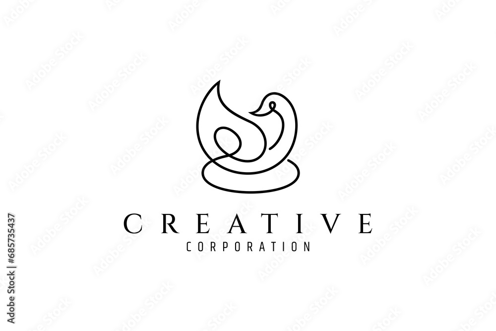 Fototapeta premium Swan bird logo design in continuous line art design style concept