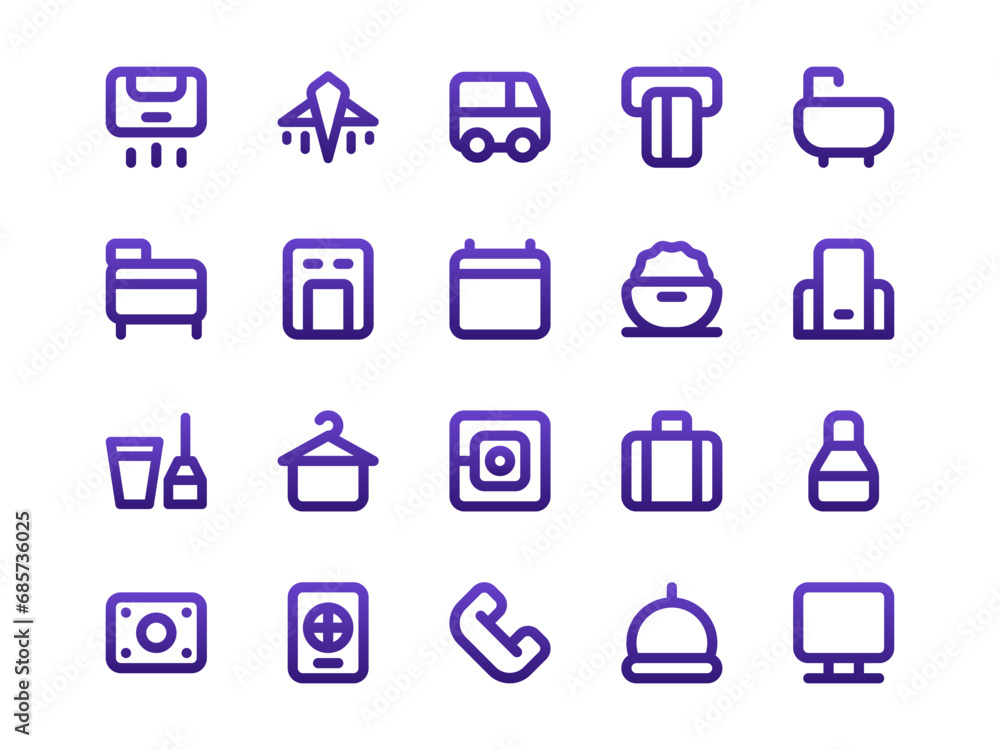 Hotel Icon Set Gradient Outline Style. Service Theme Icon Pack, Perfect for Websites, Landing Pages, Mobile Apps, and Presentations. Suitable for UI UX. Hotel Icon Set Gradient Outline Style. Service Theme Icon Pack, Perfect for Websites, Landing Pages, Mobile Apps, and Presentations. Suitable for UI UX.