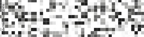black and white pixelated pattern with varying shades of grey squares forming a digital mosaic or checkerboard design on a flat surface