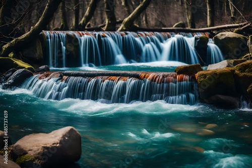 Springtime river weir with fantastical colors.