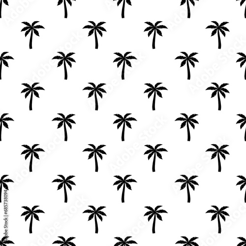Palm tree seamless pattern. Repeating cute palms print. Repeated modern background. Flowers design prints. Sample texture black and white small silhouette. Repeat simple swatch. Vector illustration