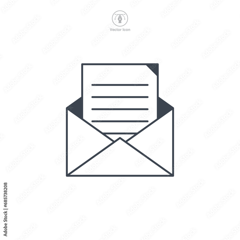 Email with Document Icon symbol vector illustration isolated on white background Email with Document Icon symbol vector illustration isolated on white background