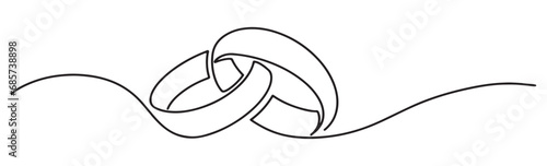 illustration of a simple two wedding rings couple. continuous one line art drawing.