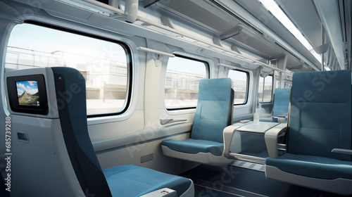 Modern train interior with seats interior design. Generative AI