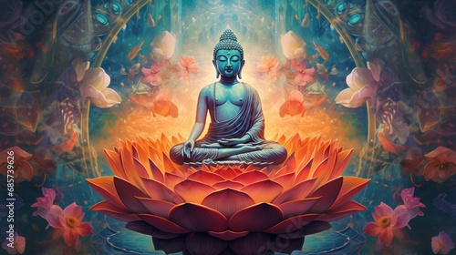 Meditative portrayal of Buddha, radiating inner peace and enlightenment.