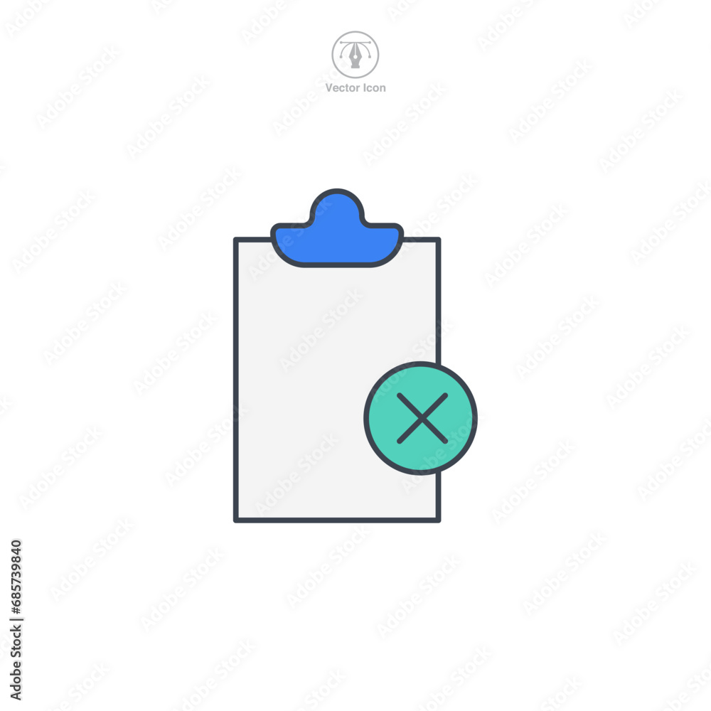 Cross Mark on Document Icon symbol vector illustration isolated on white background Cross Mark on Document Icon symbol vector illustration isolated on white background