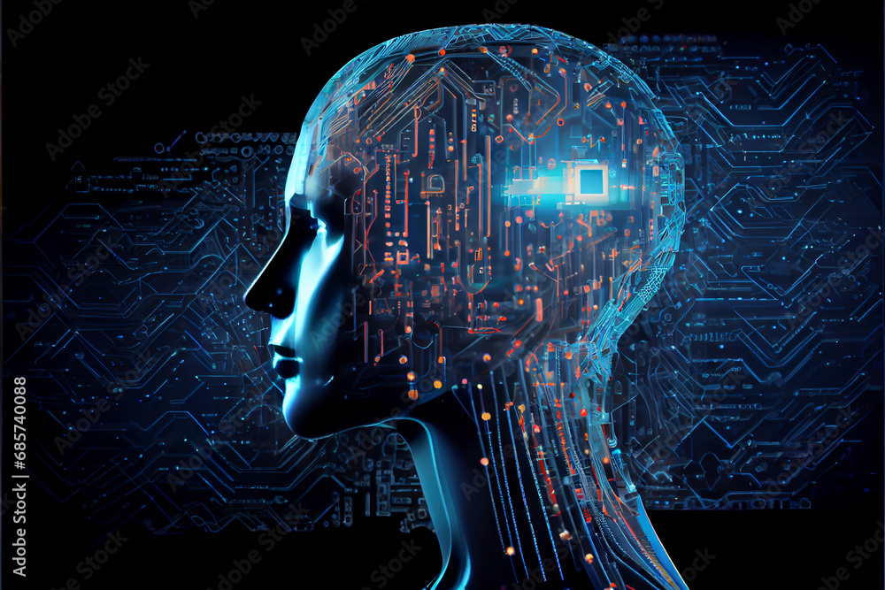 Obraz premium Artificial brain, machine learning. Global network technologies in business and everyday life. Abstract illustration.