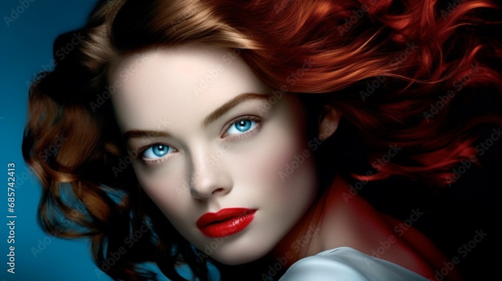 Fototapeta premium Chic Model Portrait with Bold Lip Color - Luxury Fashion