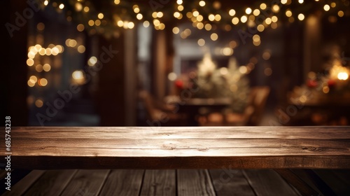 Empty wooden table with christmas theme in background. Christmas or New Year background. Magic concept. New Year concept. Celebrate concept.