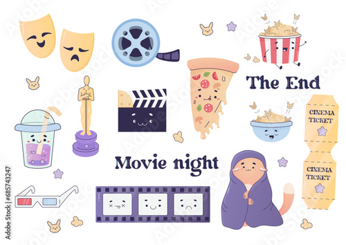 Set, stickers, movie night, cozy film watching at home