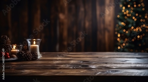 Empty wooden table with christmas theme in background. Christmas or New Year background. Magic concept. New Year concept. Celebrate concept.