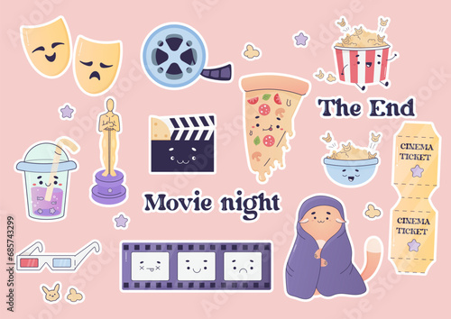 Set, stickers, movie night, cozy film watching at home