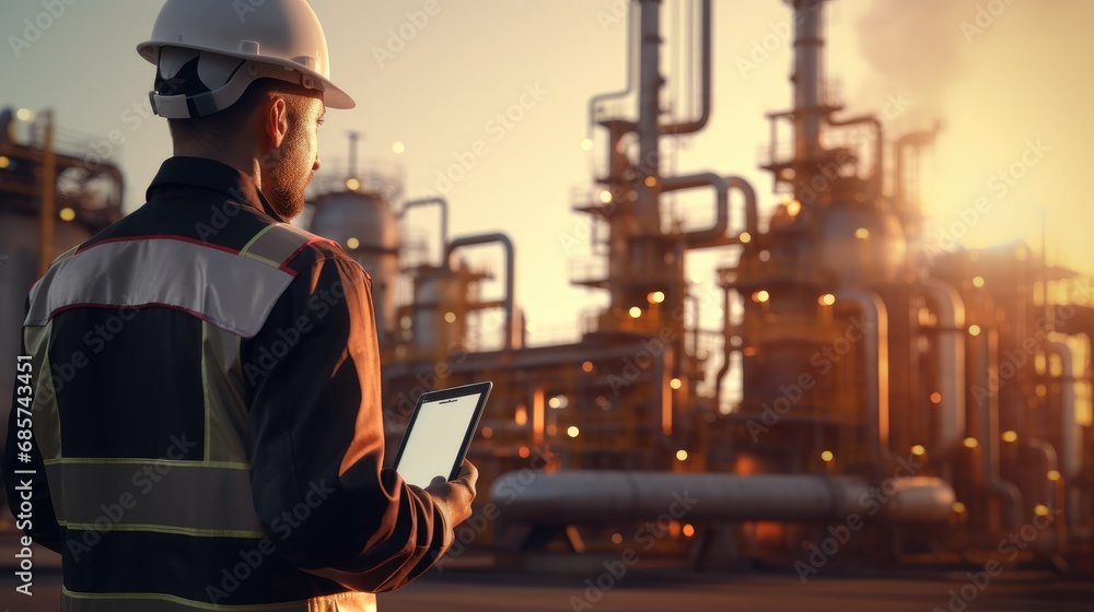 Engineers working at petrochemical and oil refinery plants Engineers working at petrochemical and oil refinery plants