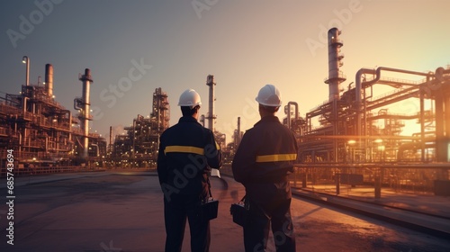 Engineers working at petrochemical and oil refinery plants