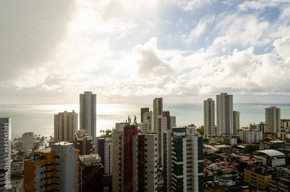 Apartment Buildings in Candeias, Brazil on a cloudy and rainy morning in direction of the Sea.