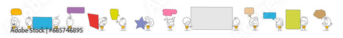 Stick figures. Blank banner. Vector illustration of man holding blank banner. It can be used for presentation, for explanation, as a mascot, for communication, to express emotions.