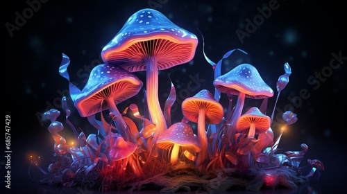 Magic mushrooms with neon light. Magic, Fungus, Neon,