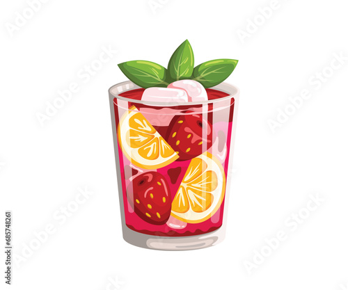 Fruit drink in a glass. Vector illustration on white background