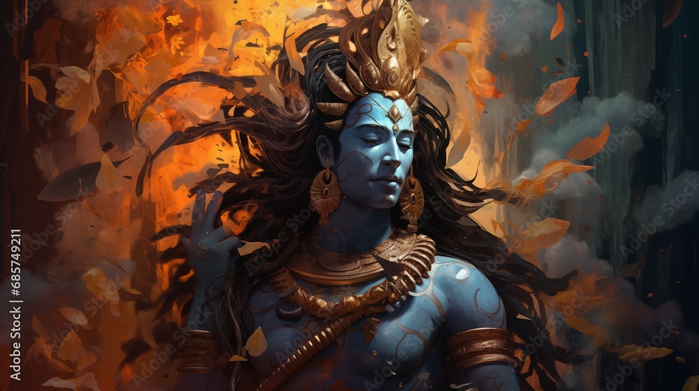 Shiva in a modern context, blending traditional and contemporary elements Shiva in a modern context, blending traditional and contemporary elements
