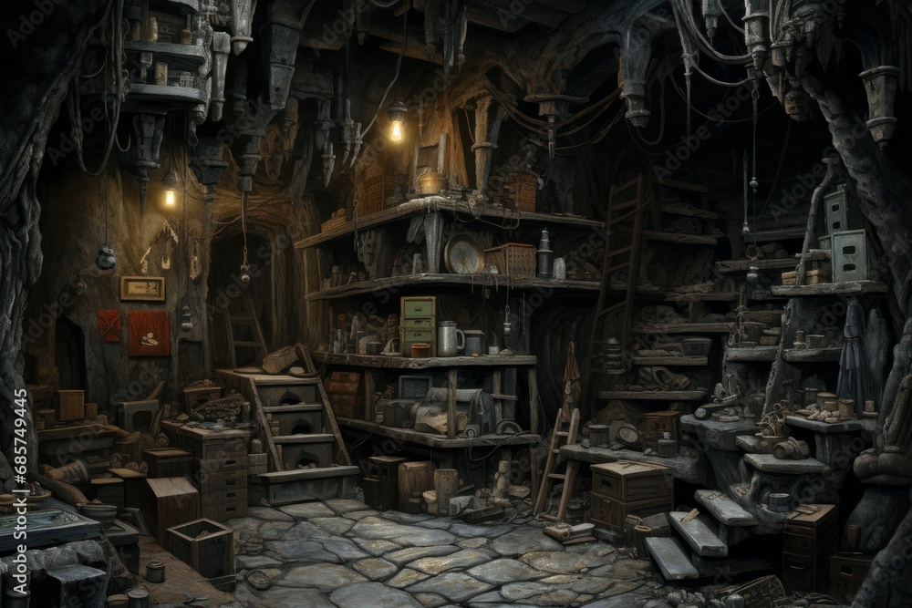 Humid Interior mine. Coal copper interior. Generate Ai Humid Interior mine. Coal copper interior. Generate Ai