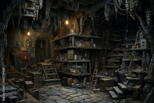 Humid Interior mine. Coal copper interior. Generate Ai photo
