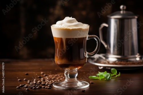 Aromatic Irish coffee beverage. Cup drink mug. Generate Ai