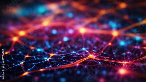 Artificial intelligence concept background. Macro shot of synapses, electrical signals between neurons of brain