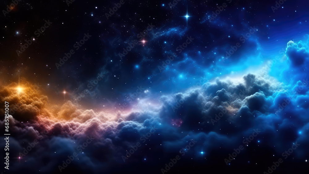 Space galaxy colorful nebula background, universe magic starry sky, gas cloud in deep outer cosmos. Generative AI

