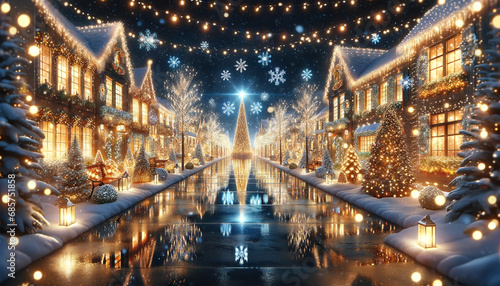 クリスマスの街並み/Christmas streetscape/Generative AI