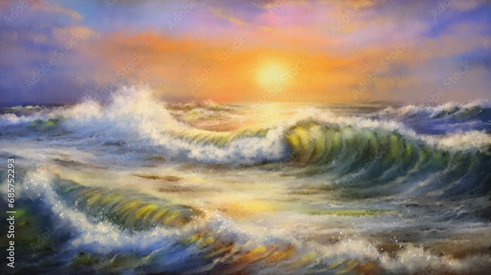 Paintings sea landscape, sunrise over the ocean, artwork, fine art Paintings sea landscape, sunrise over the ocean, artwork, fine art
