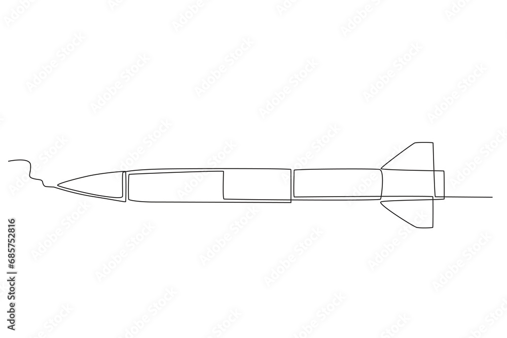 A nuclear rocket concept. Nuclear weapon one-line drawing A nuclear rocket concept. Nuclear weapon one-line drawing