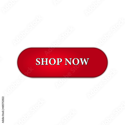 Shop now red button. Buy now by clicking. Click here the banner with the shadow. Click the button isolated. Online shopping. Vector illustration.