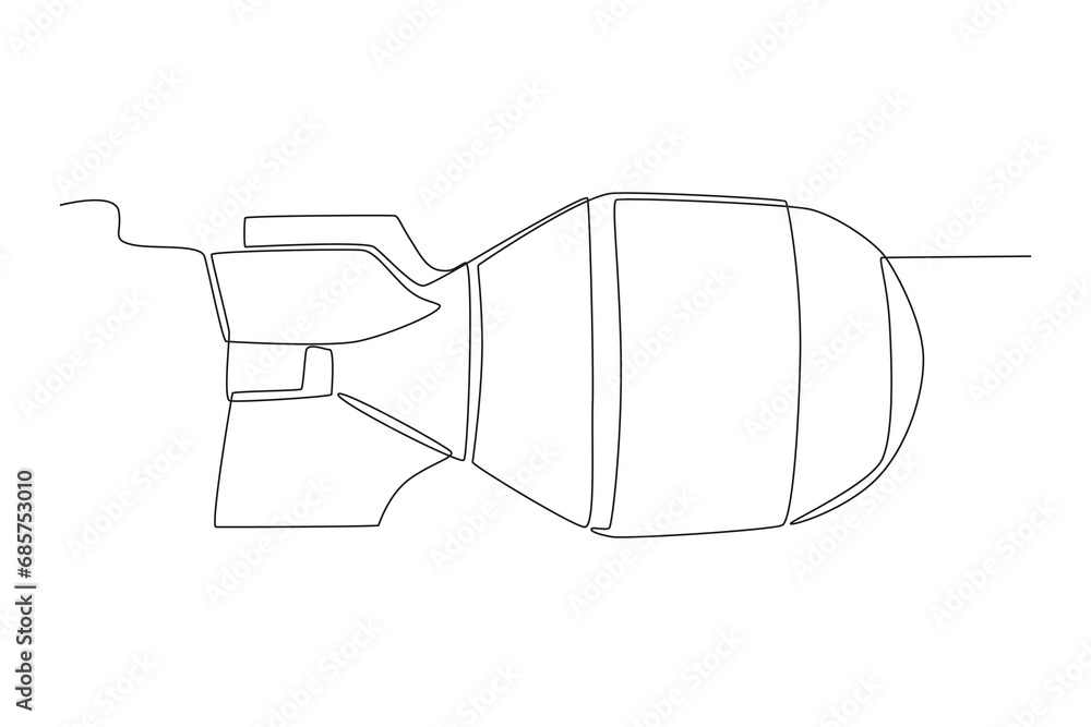 A dangerous nuclear rocket . Nuclear weapon one-line drawing A dangerous nuclear rocket . Nuclear weapon one-line drawing
