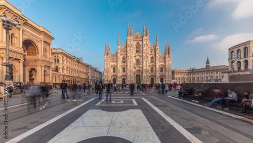 Panorama showing Vittorio Emanuele gallery and Milan Cathedral timelapse.